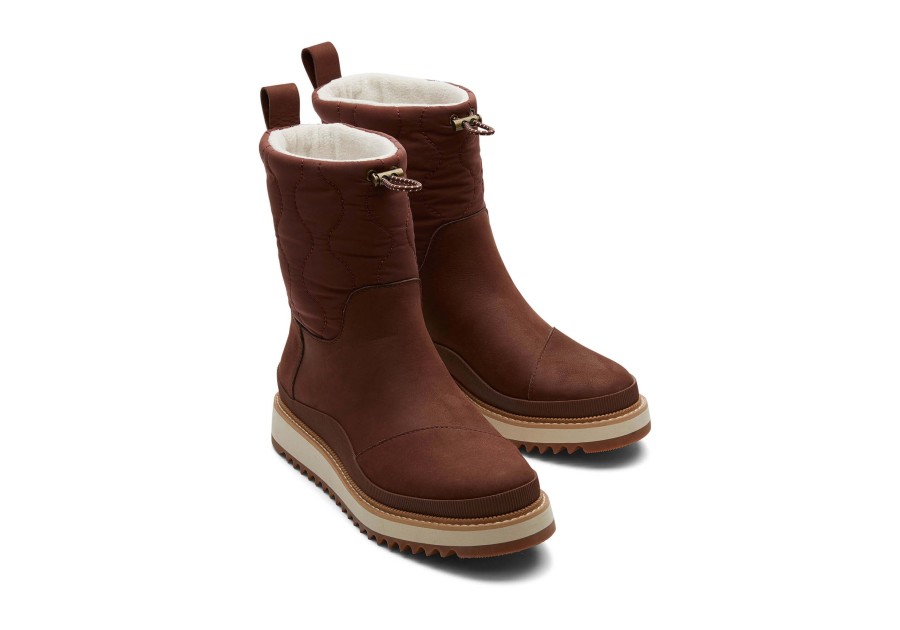 Femme TOMS Bottes | Bottine Makenna En Cuir Marron Impermeable Cuir Marron Fonce Impermeable