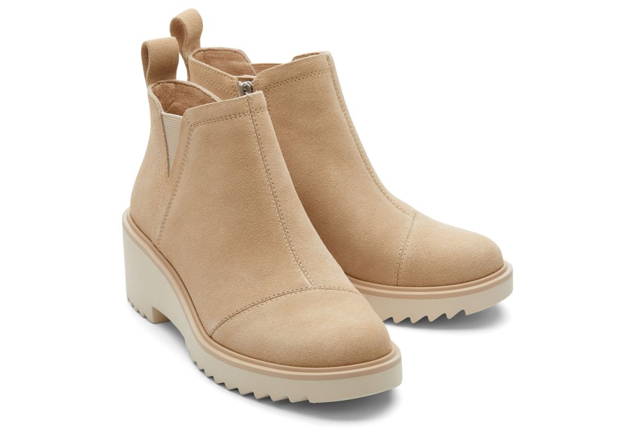 Femme TOMS Bottes | Maude Oatmeal Suede Wedge Boot Daim Avoine